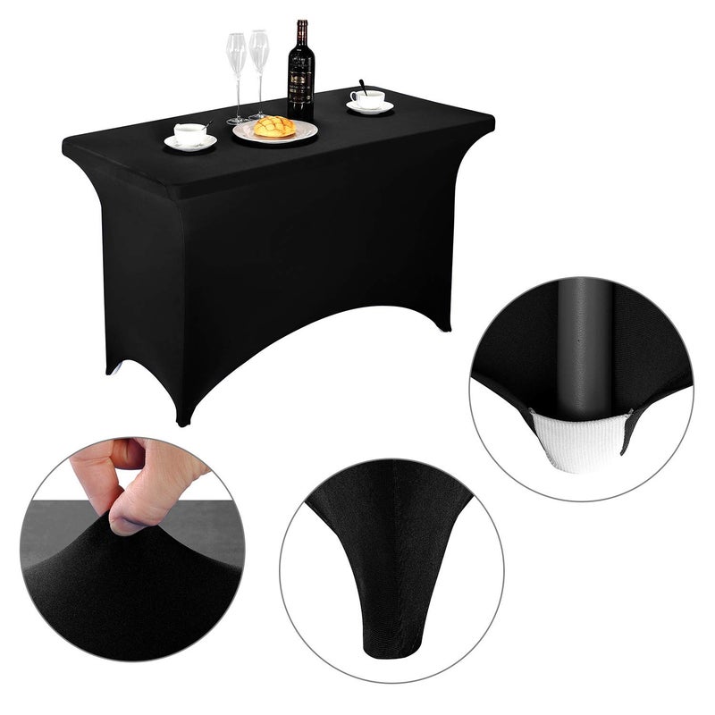 LZY Spandex Fitted Stretch Table Cover for 4ft or 6ft or 8ft Folding Table, Rectangular Cocktail Tablecloth, Perfect for Party or Banquet (4FT Black) - Image 4